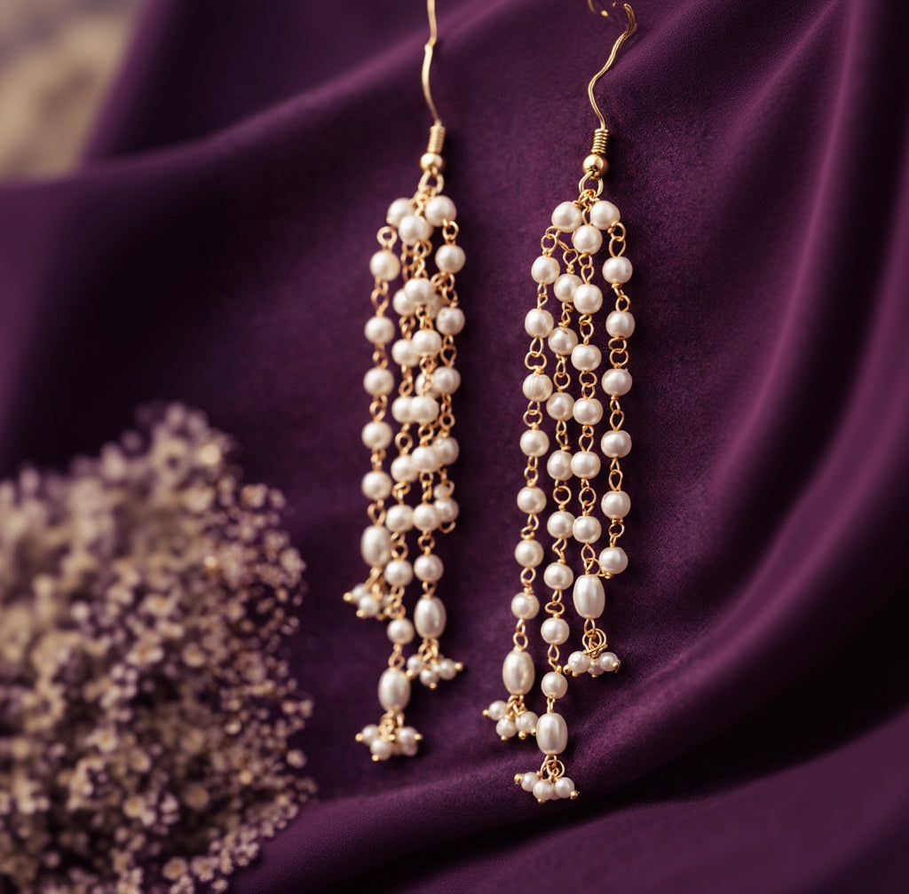Handmade Pearl Chain Tassel Earrings | Traditional Statement Jewelry