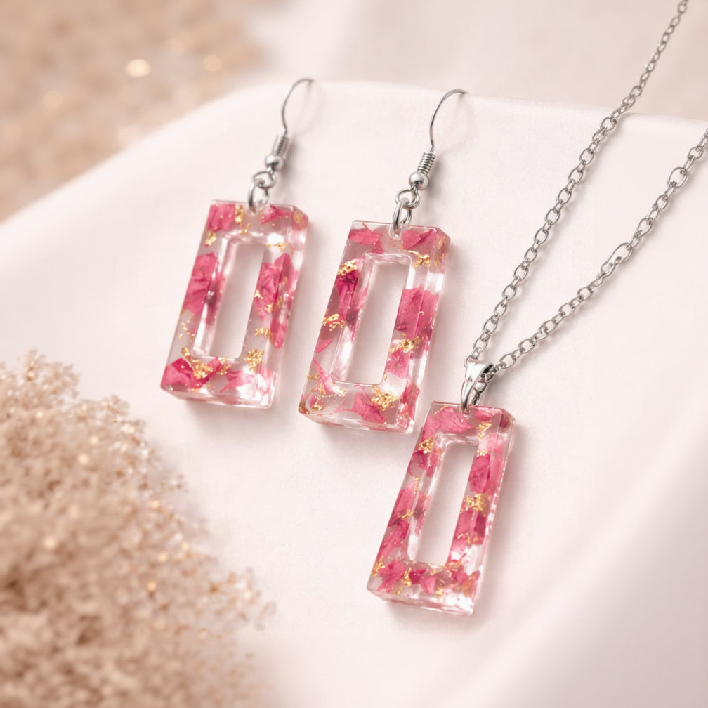 Handcrafted Resin Jewelry Set | Minimal Pendant Necklace with Matching Earrings