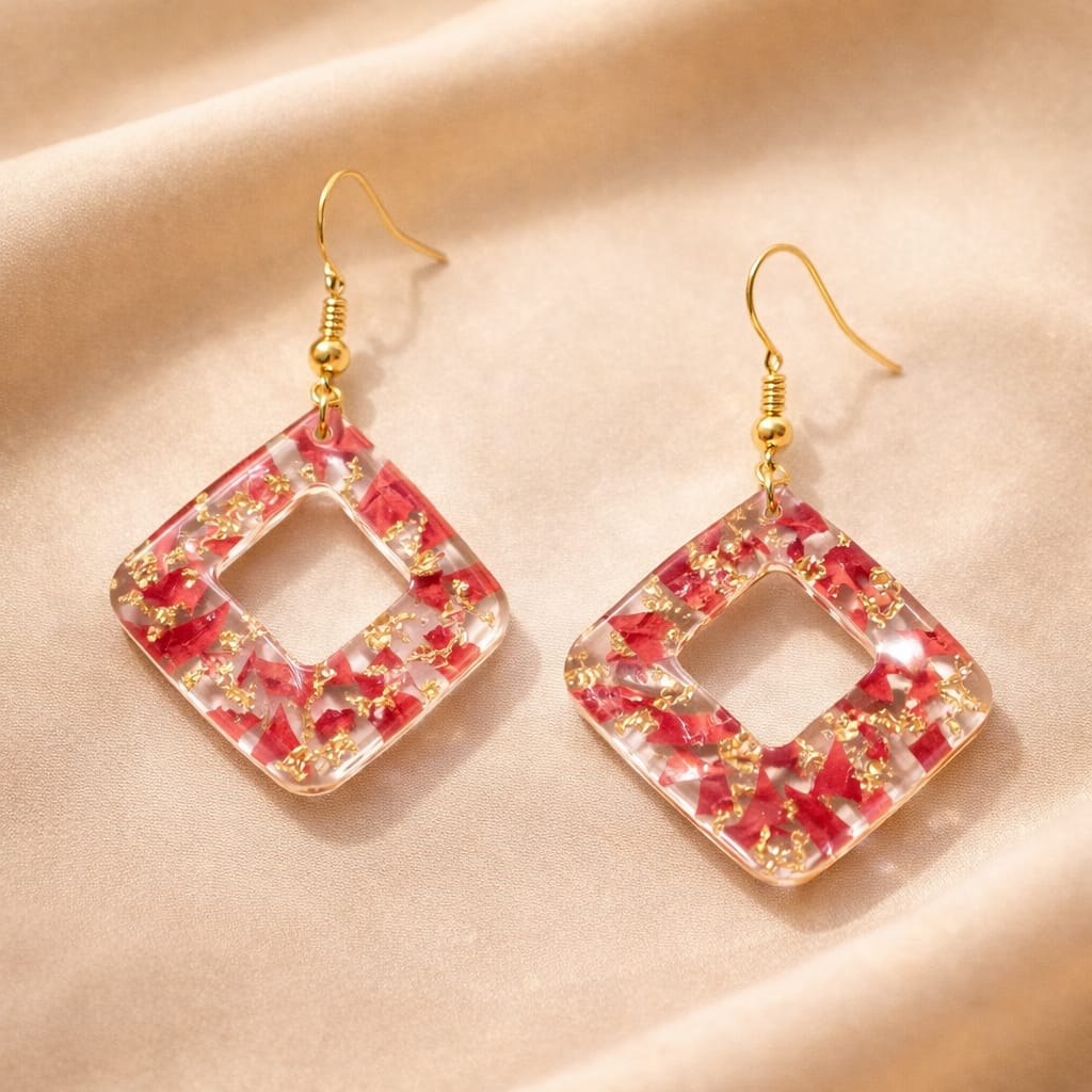Handcrafted Resin Earrings with Gold Flakes | Modern Luxury Statement Jewelry