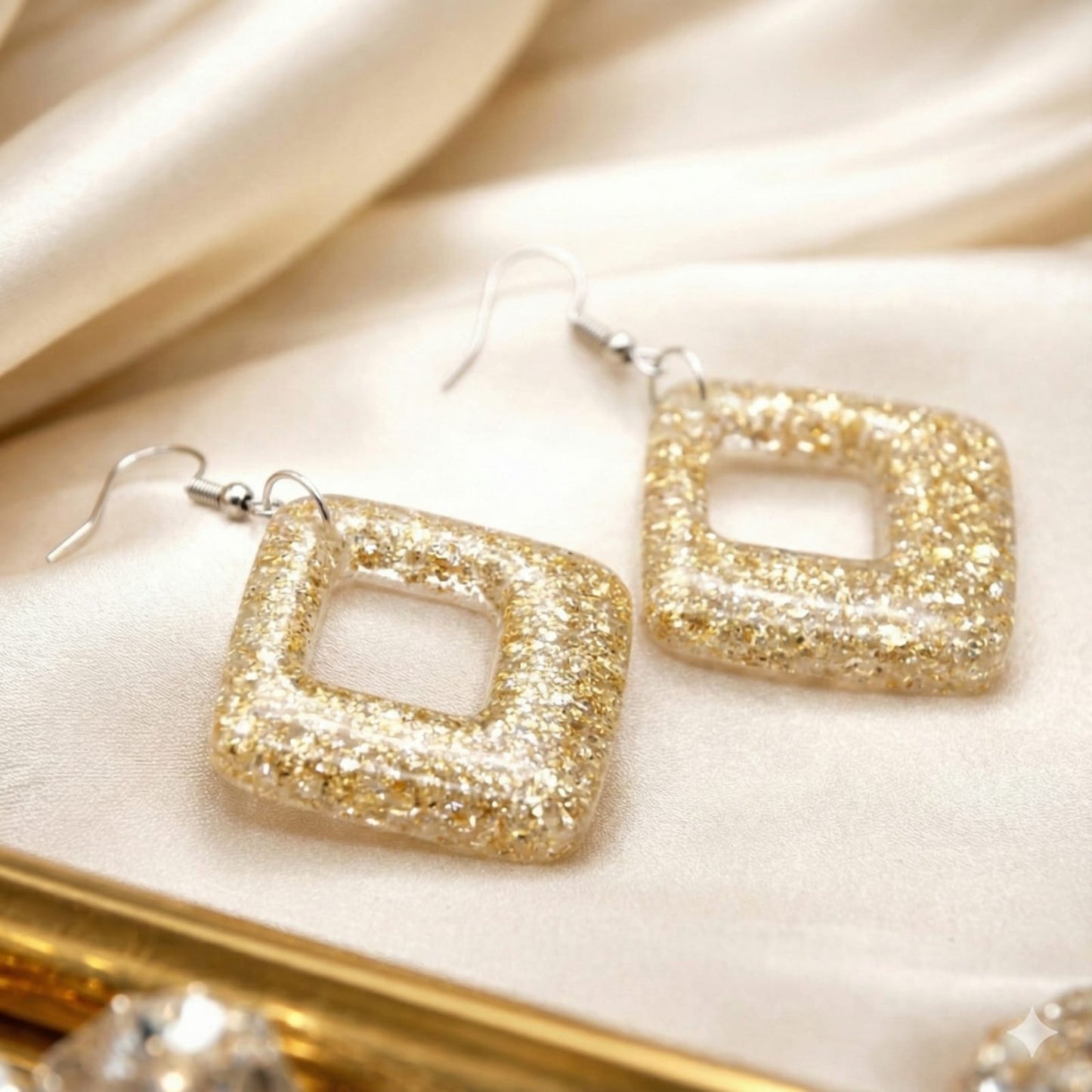 Handcrafted Gold Shimmer Resin Earrings | Minimal Statement Jewelry