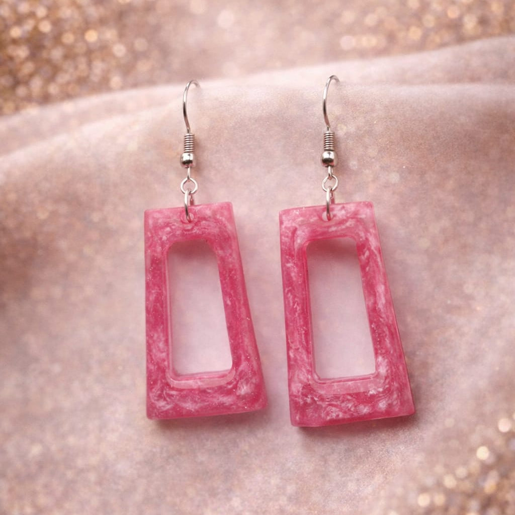 Handcrafted Pink Resin Rectangle Drop Earrings | Minimal Everyday Earrings
