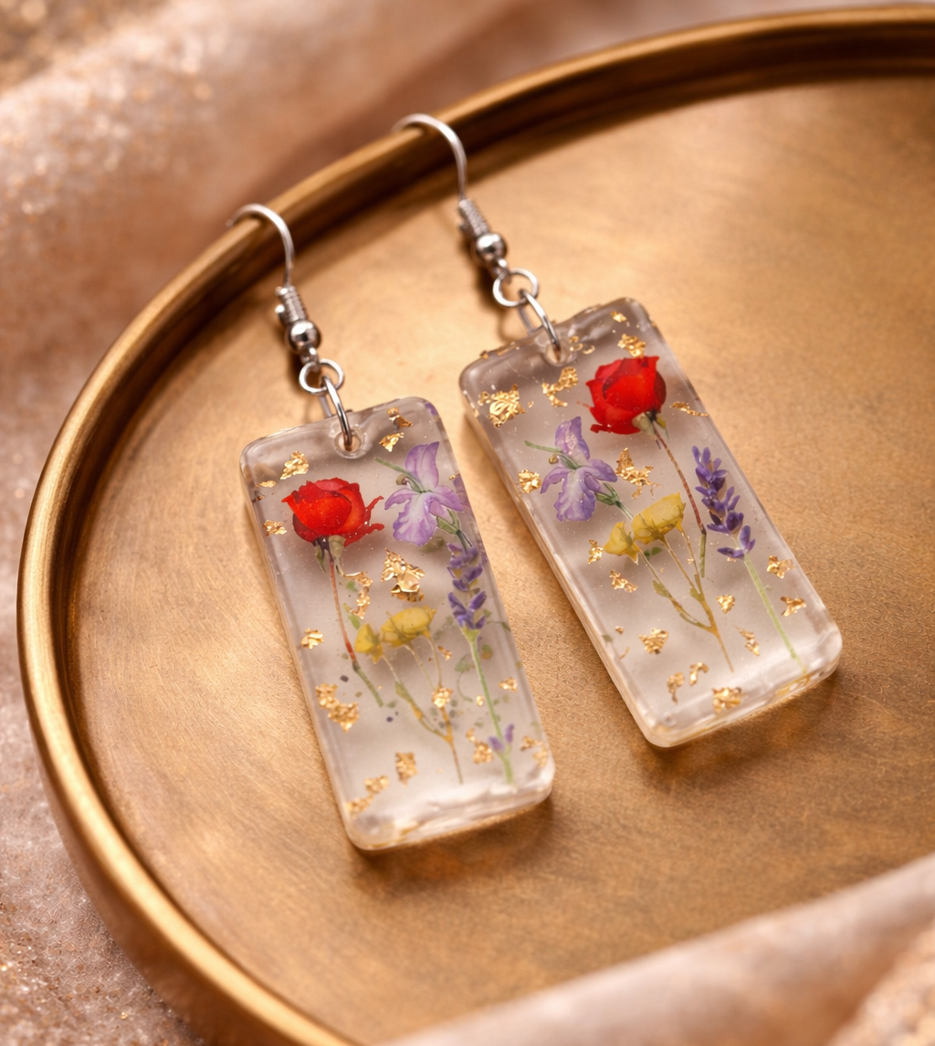 Handcrafted Resin Earrings Embedded with Real Flowers | Elegant Floral Jewelry