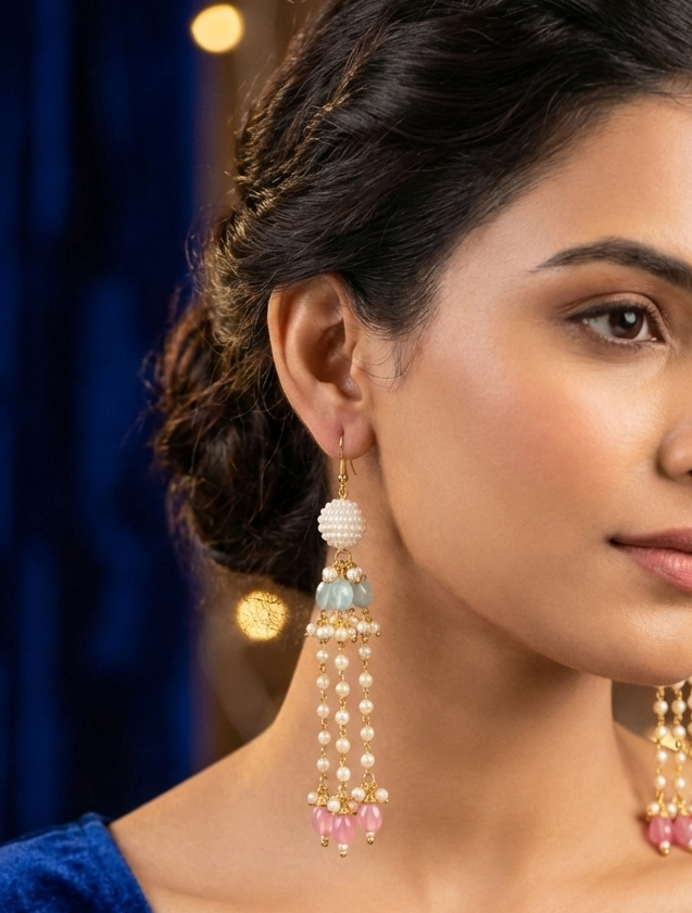 Elegant Pearl Tassel Drop Earrings with Crystal Beads | Long Gold Tone Statement Earrings for Women