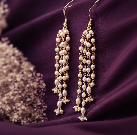 Handmade Pearl Chain Tassel Earrings | Traditional Statement Jewelry