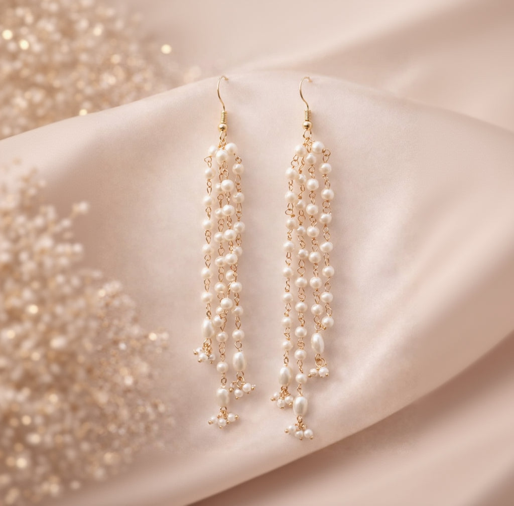 Handmade Pearl Chain Tassel Earrings | Traditional Statement Jewelry