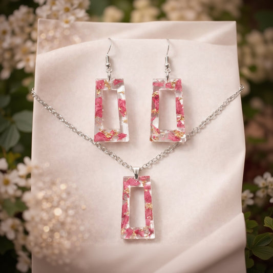 Handcrafted Resin Jewelry Set | Minimal Pendant Necklace with Matching Earrings