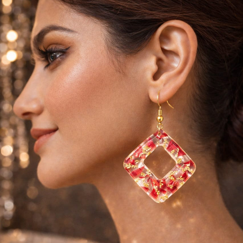 Handcrafted Resin Earrings with Gold Flakes | Modern Luxury Statement Jewelry