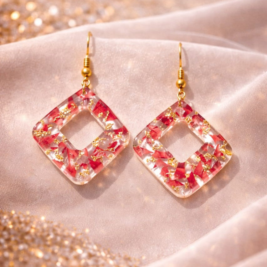 Handcrafted Resin Earrings with Gold Flakes | Modern Luxury Statement Jewelry
