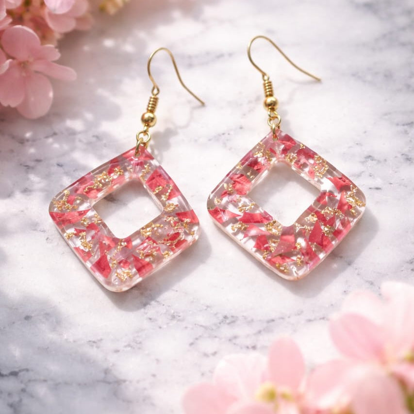 Handcrafted Resin Earrings with Gold Flakes | Modern Luxury Statement Jewelry