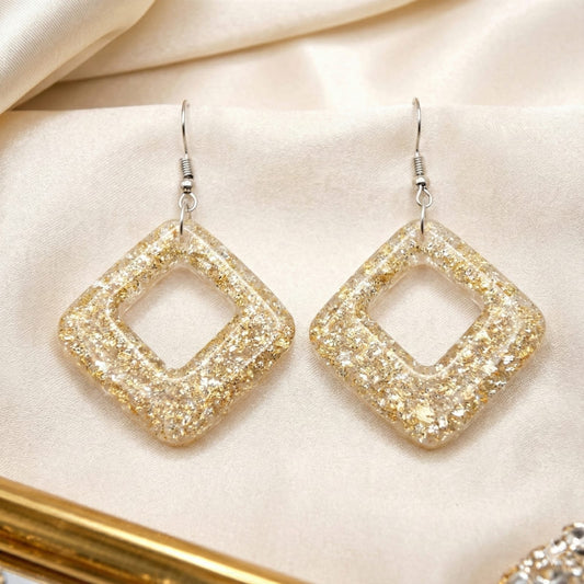Handcrafted Gold Shimmer Resin Earrings | Minimal Statement Jewelry