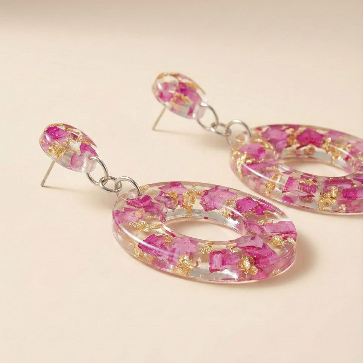 Handcrafted Floral Resin Earrings | Real Flower & Gold Foil Statement Jewelry