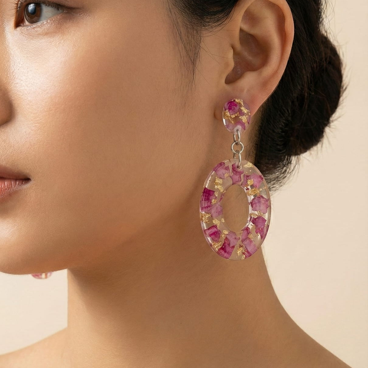 Handcrafted Floral Resin Earrings | Real Flower & Gold Foil Statement Jewelry