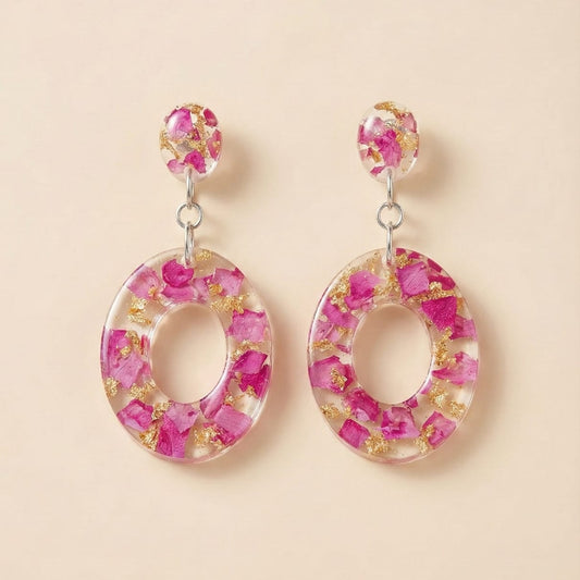 Handcrafted Floral Resin Earrings | Real Flower & Gold Foil Statement Jewelry