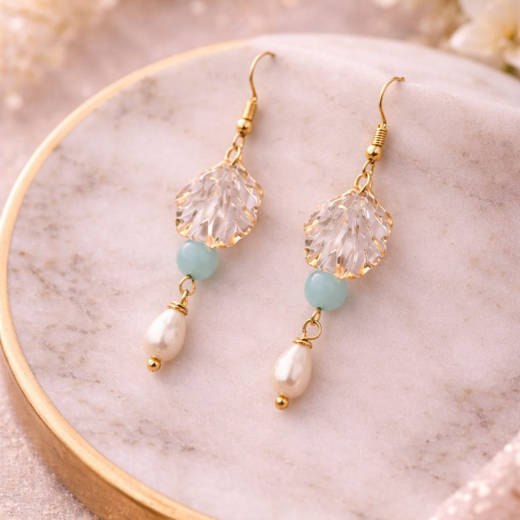 Elegant Crystal Drop Earrings with Pearl Finish | Lightweight Gold Tone Earrings
