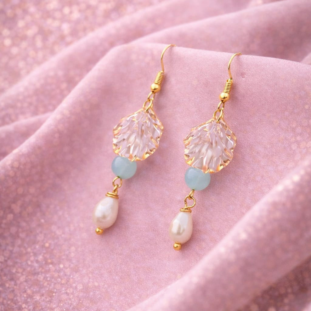 Elegant Crystal Drop Earrings with Pearl Finish | Lightweight Gold Tone Earrings
