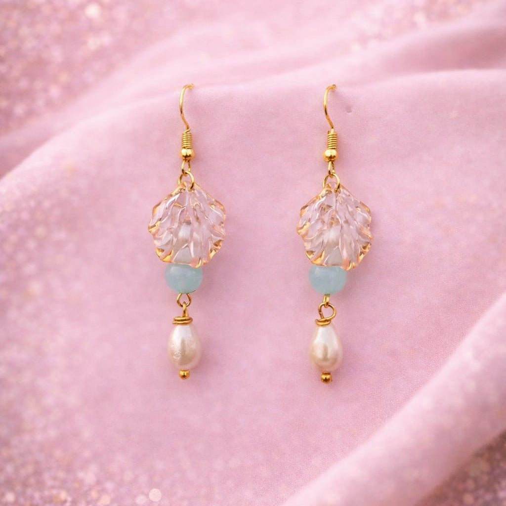 Elegant Crystal Drop Earrings with Pearl Finish | Lightweight Gold Tone Earrings