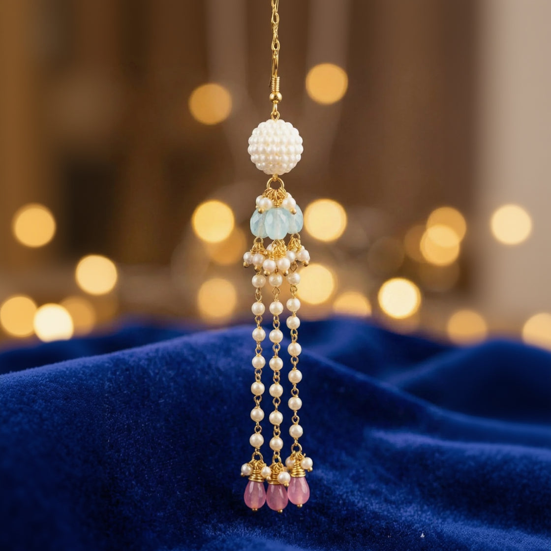 Elegant Pearl Tassel Drop Earrings with Crystal Beads | Long Gold Tone Statement Earrings for Women