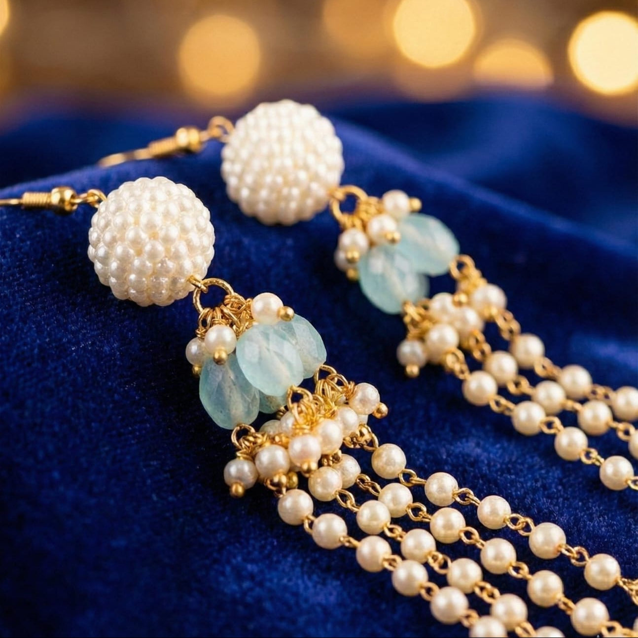 Elegant Pearl Tassel Drop Earrings with Crystal Beads | Long Gold Tone Statement Earrings for Women