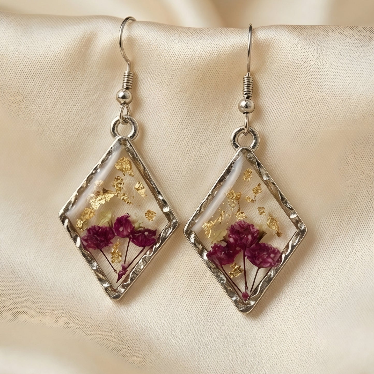 Real Flower Resin Pendant Necklace with Matching Earrings | Handmade Jewelry Set