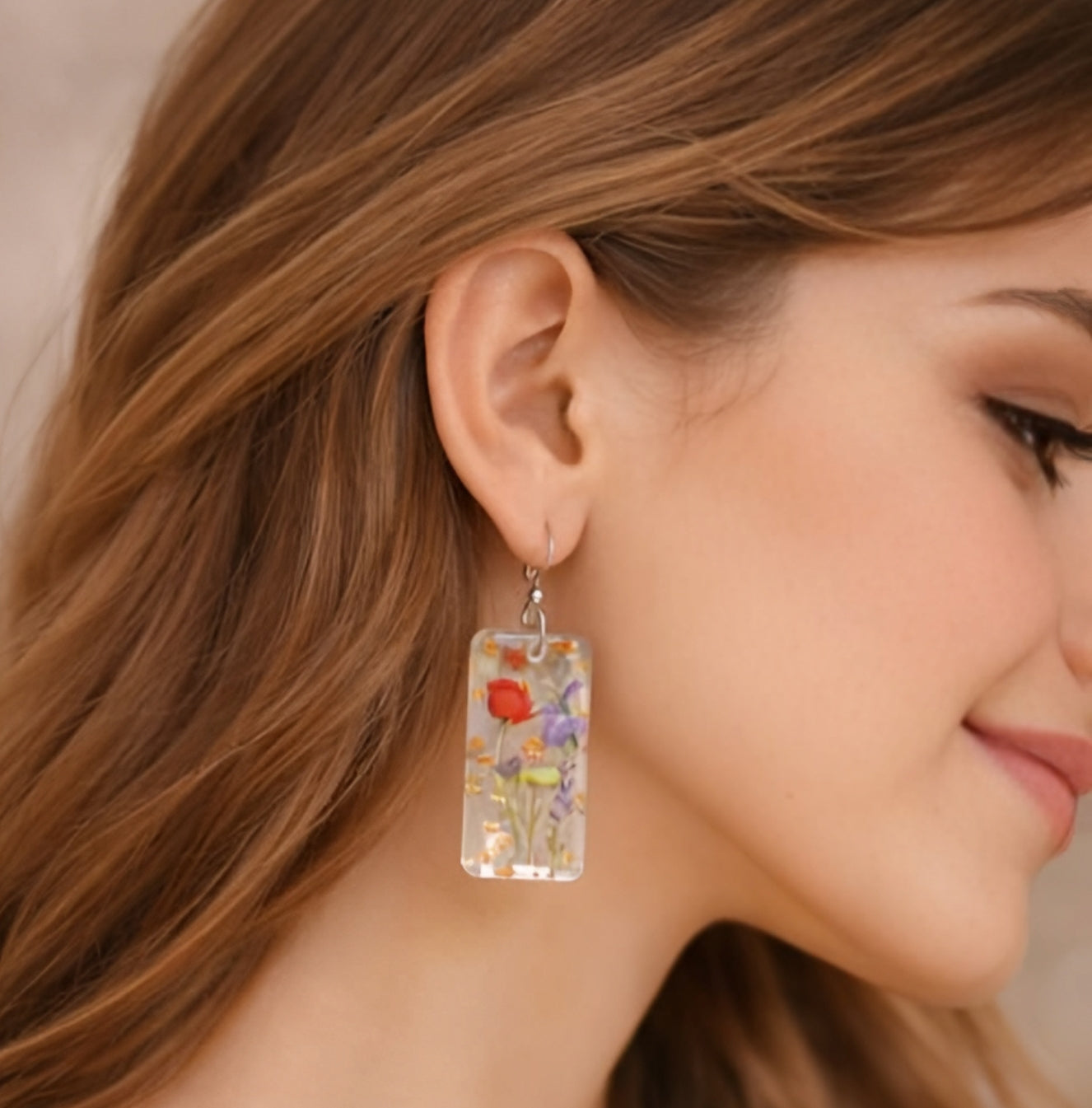 Handcrafted Resin Earrings Embedded with Real Flowers | Elegant Floral Jewelry