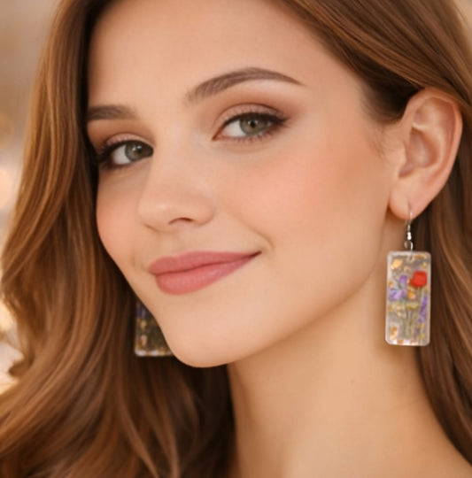 Handcrafted Resin Earrings Embedded with Real Flowers | Elegant Floral Jewelry